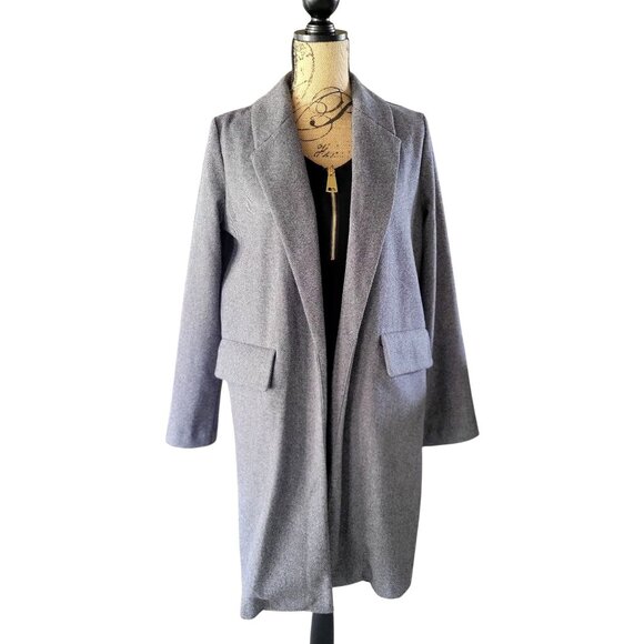 ZARA Women's Gray Herringbone Open Front Blazer Coat- M - Picture 4 of 10